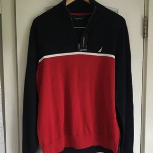 Nautica Navy-blue & Red Quater Zip Jacket/Sweater